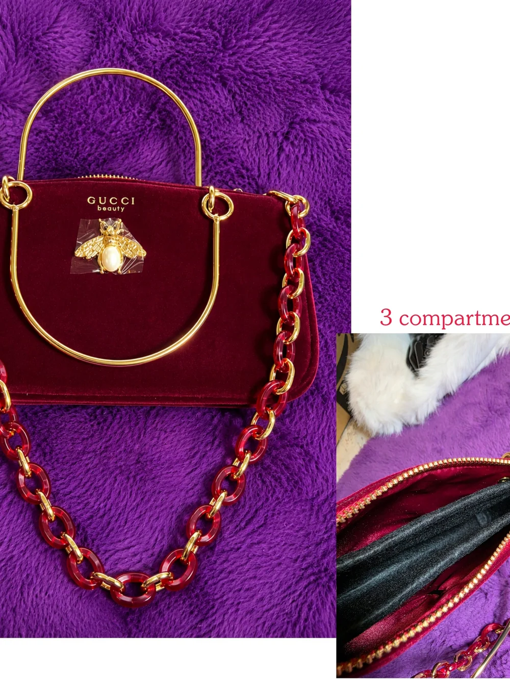 Burgundy Velvet Top Handle Satchel with Gold Bee Accent(GWP BAG)